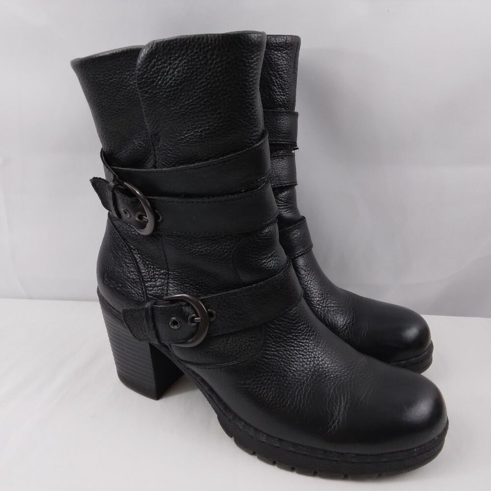 BOC Born Black Leather Chunky Heel Boots Pirate Witchcore Grunge Womens 8.5